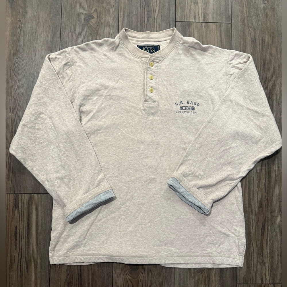 G.H. Bass & Co Henley Shirt Men’s Small Oatmeal Athletic Dept Long Sleeve